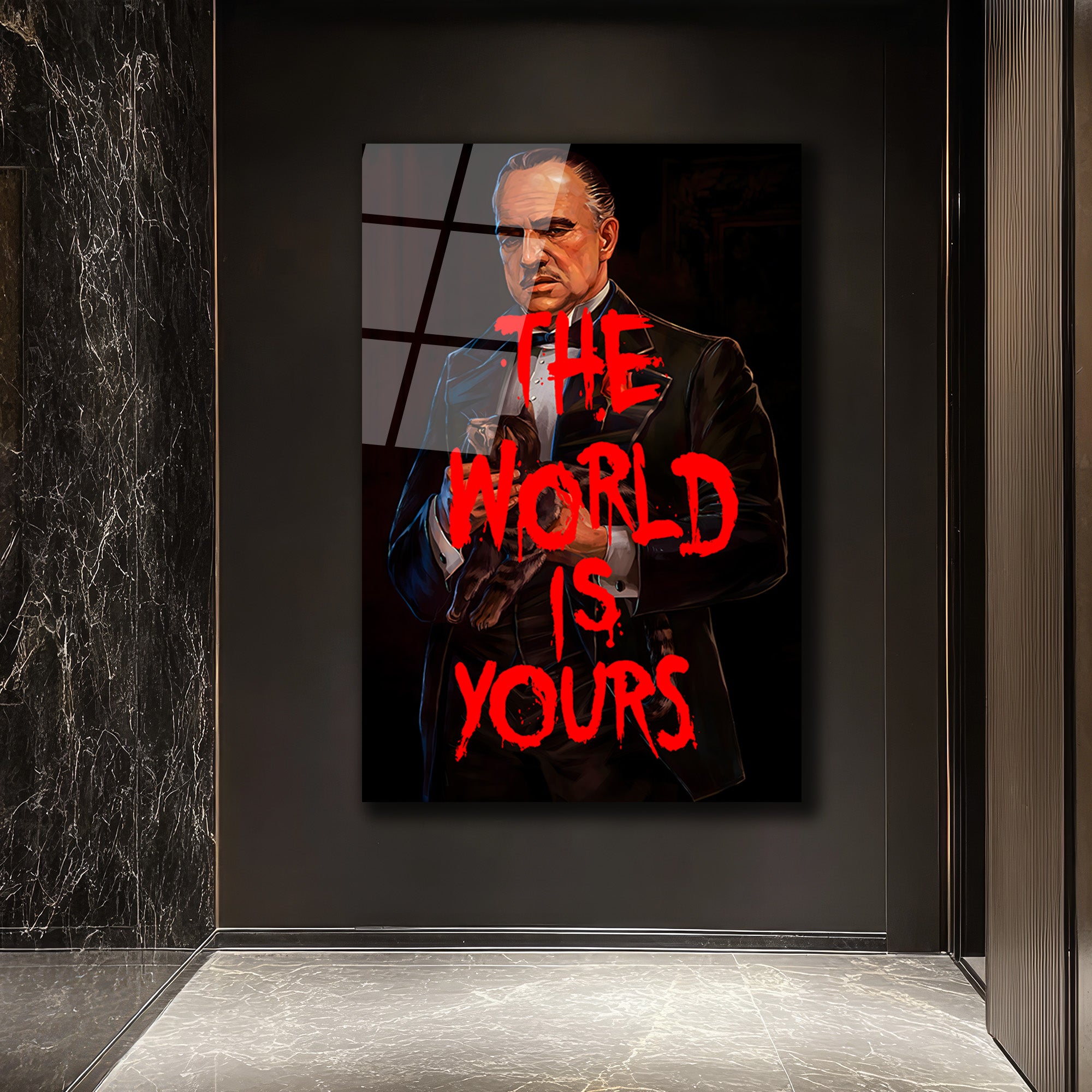 Baba Figürlü 'The World Is Yours' Sanatsal Cam Tablo