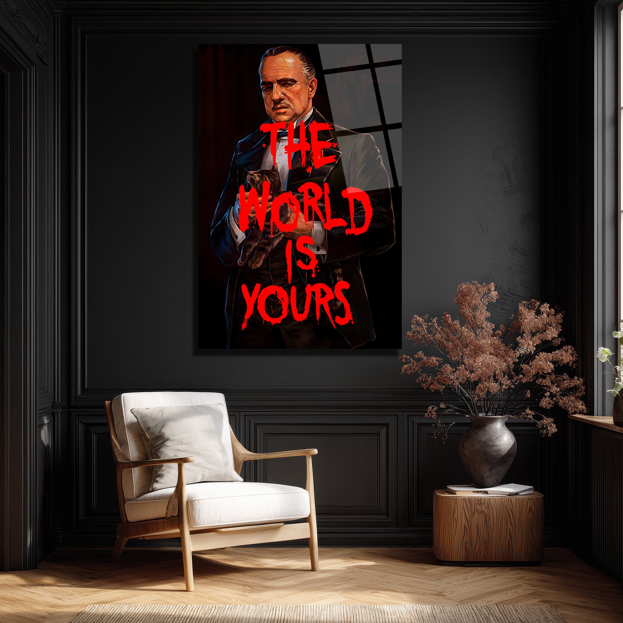 Baba Figürlü 'The World Is Yours' Sanatsal Cam Tablo