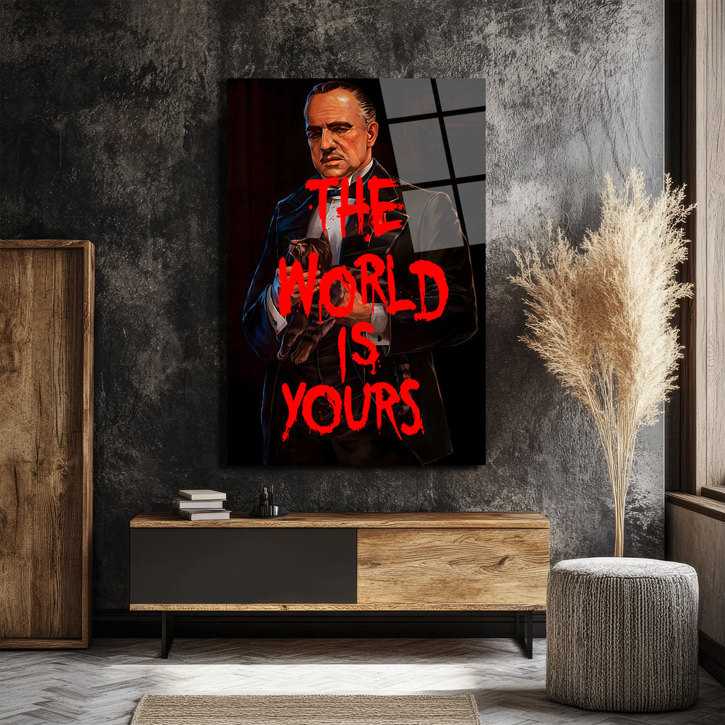 Baba Figürlü 'The World Is Yours' Sanatsal Cam Tablo