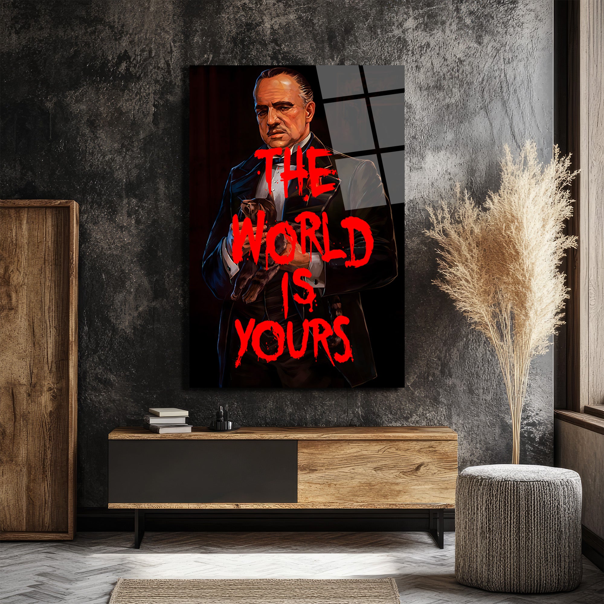 Baba Figürlü 'The World Is Yours' Sanatsal Cam Tablo