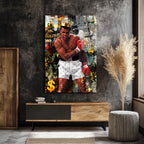 Muhammed Ali Kral Temalı Lüks Cam Tablo - Float Like a Butterfly