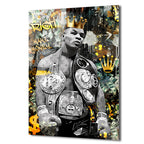 Demir Mike Tyson Kral Tacı ve Para Temalı Sanat Cam Tablo
