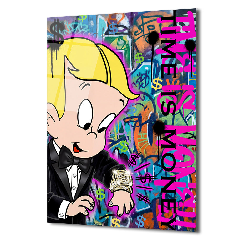 Lüks  Pop Art Cam Tablo - Time Is Money