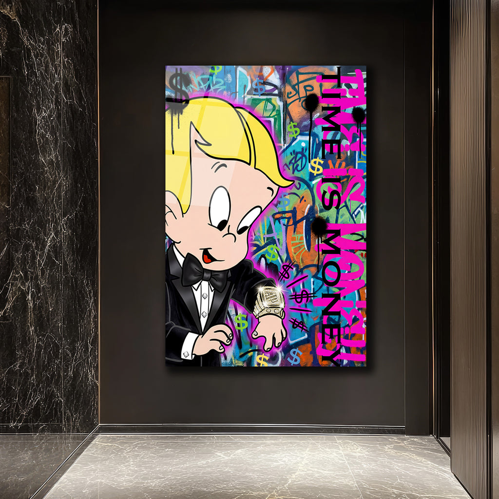 Lüks  Pop Art Cam Tablo - Time Is Money