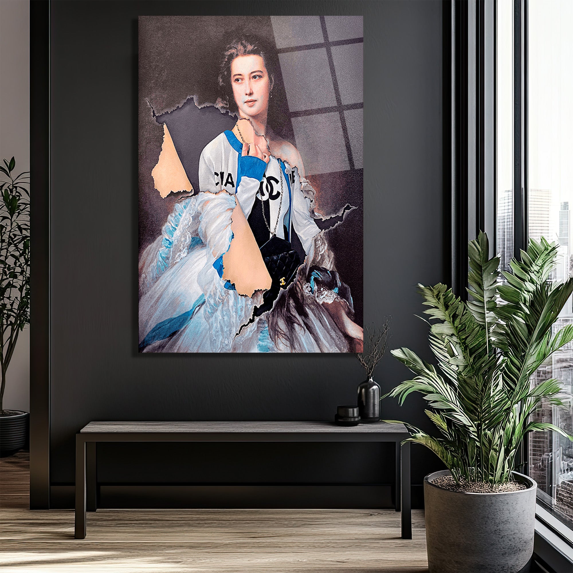 Modern ve Klasik Harmanı Chanel Esintili Cam Tablo
