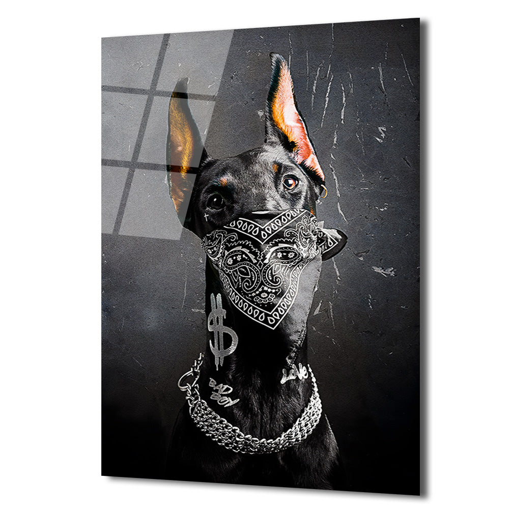 Gangster Doberman Köpek Cam Tablo - Sokak Sanatı ve Asalet Buluşması