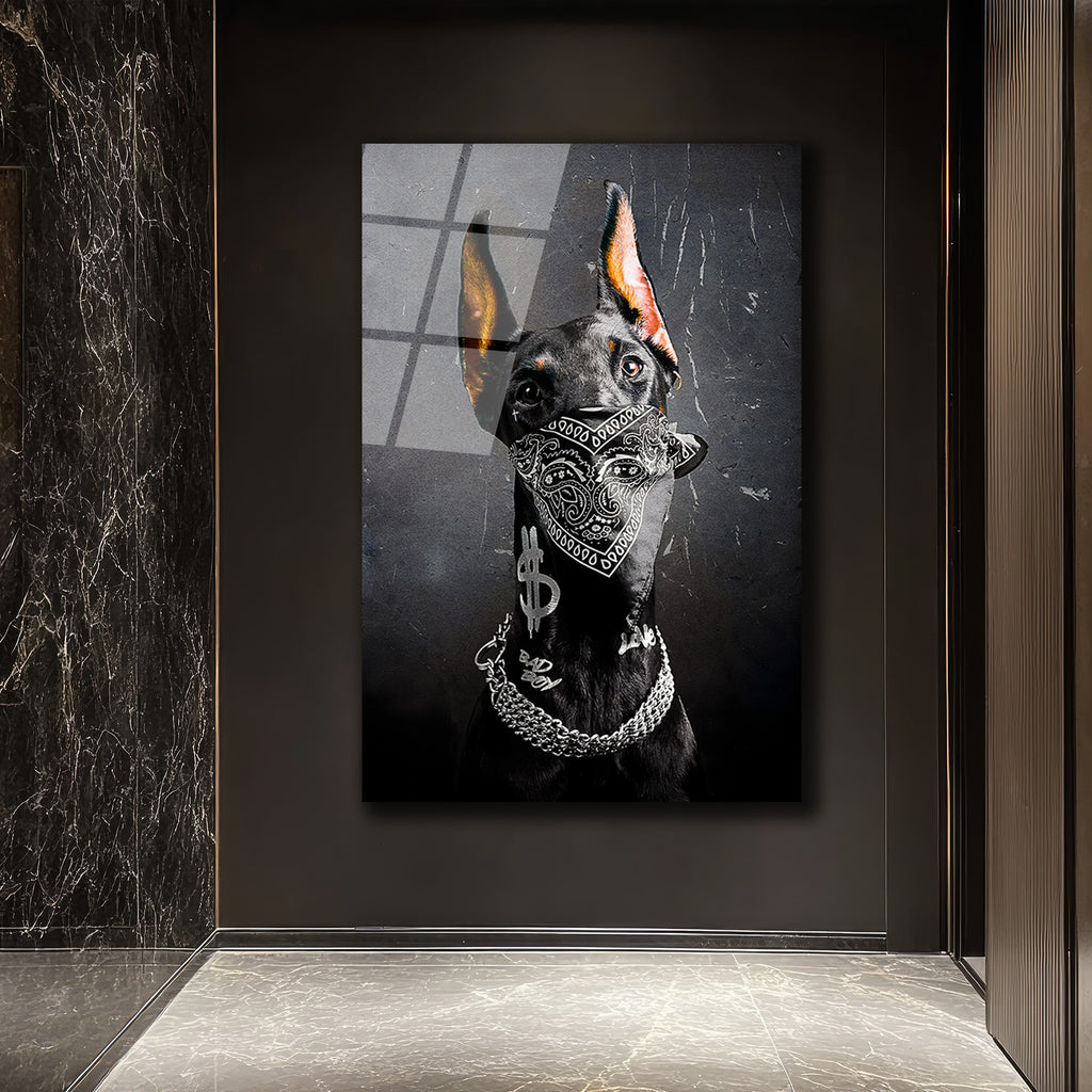 Gangster Doberman Köpek Cam Tablo - Sokak Sanatı ve Asalet Buluşması
