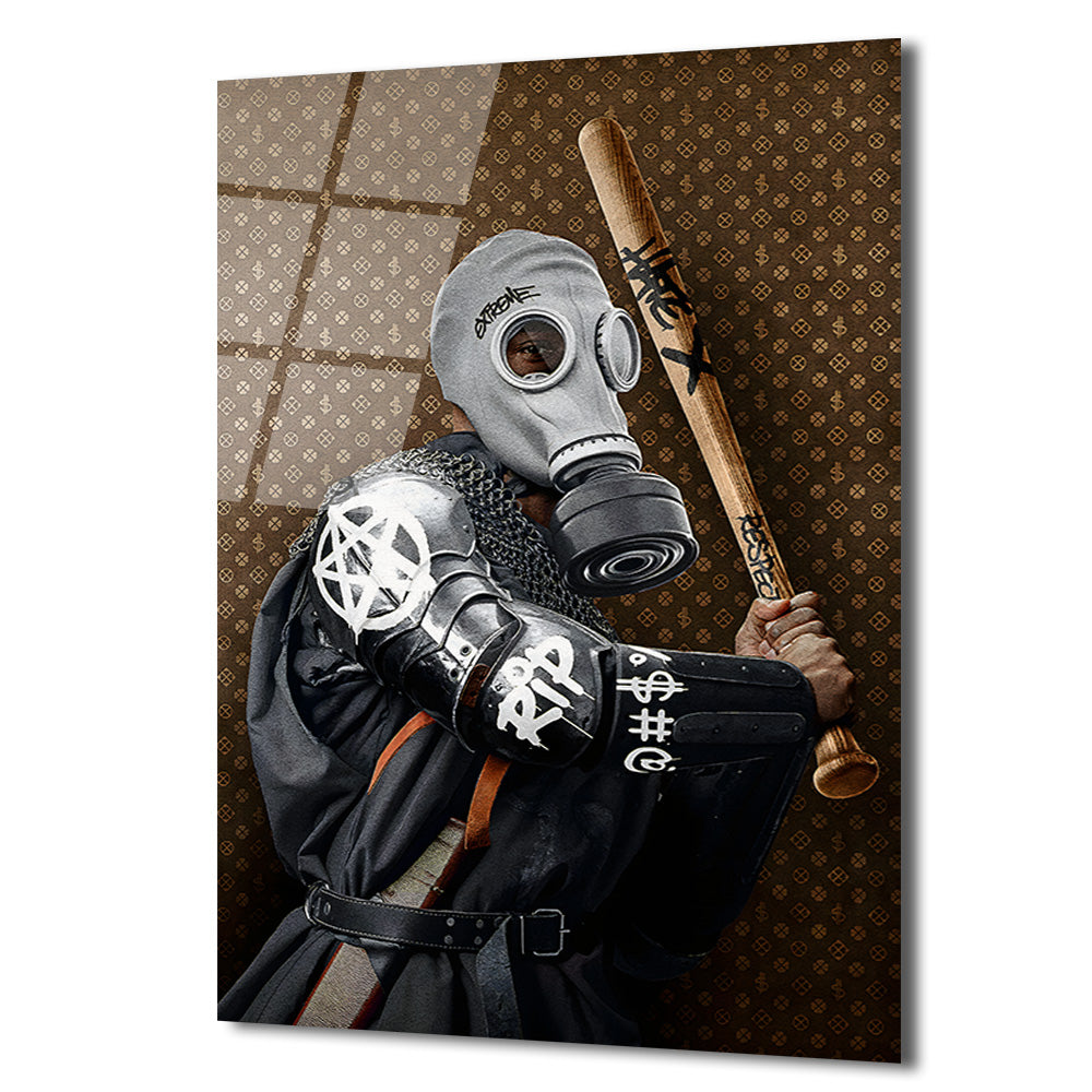 Urban Rebel Gaz Maskeli Figür Cam Tablo