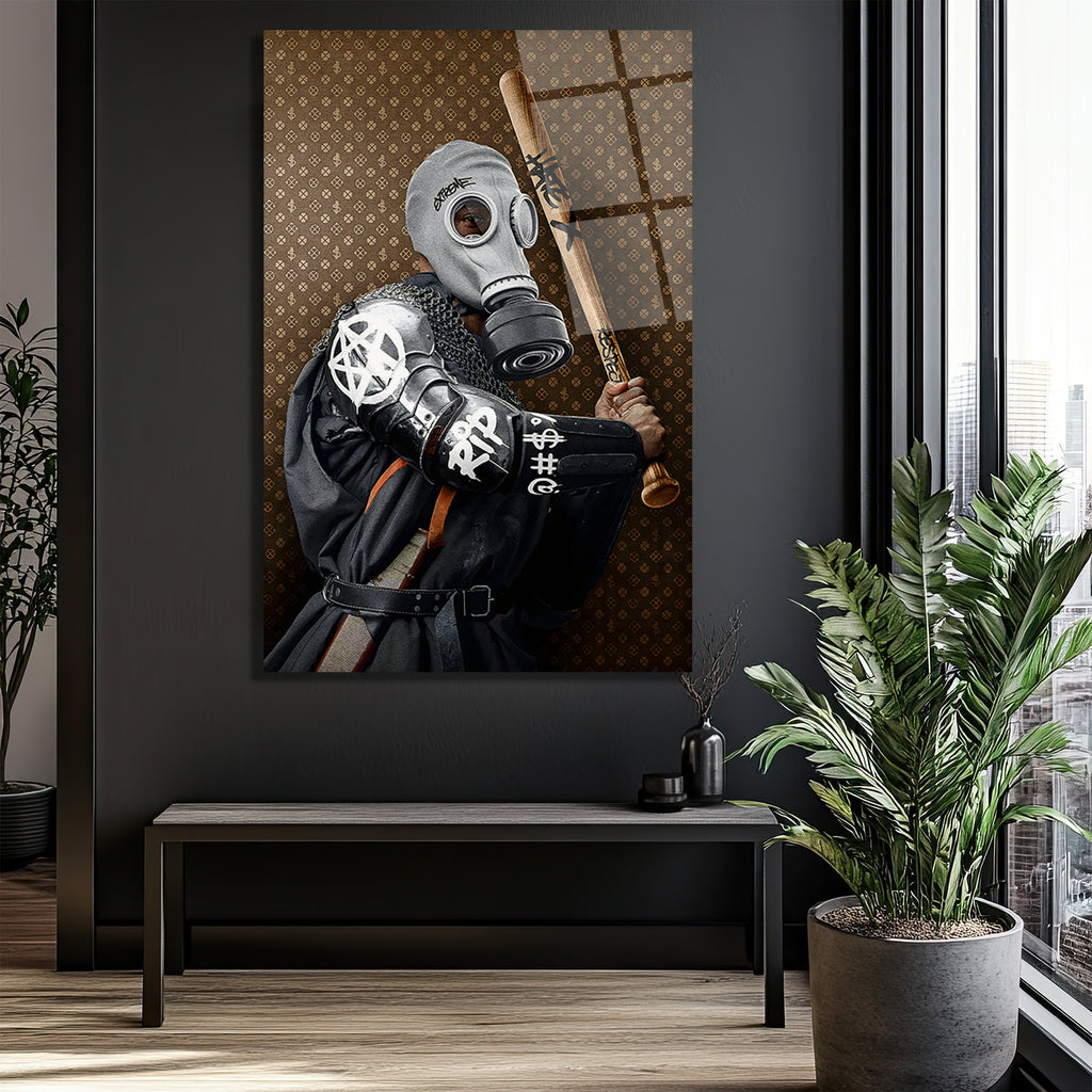 Urban Rebel Gaz Maskeli Figür Cam Tablo