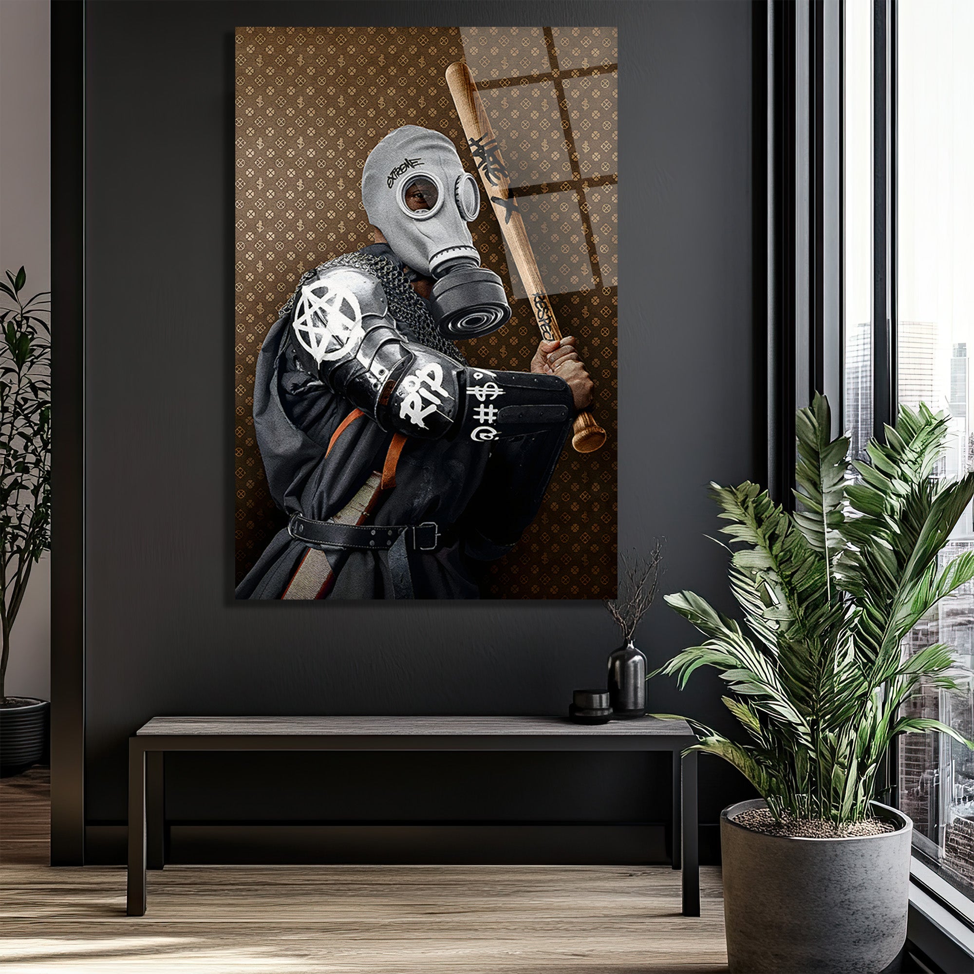 Urban Rebel Gaz Maskeli Figür Cam Tablo