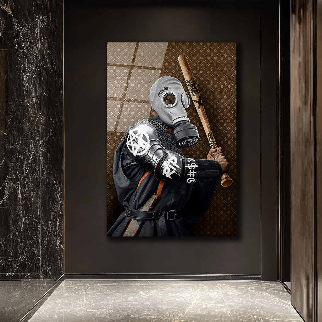 Urban Rebel Gaz Maskeli Figür Cam Tablo