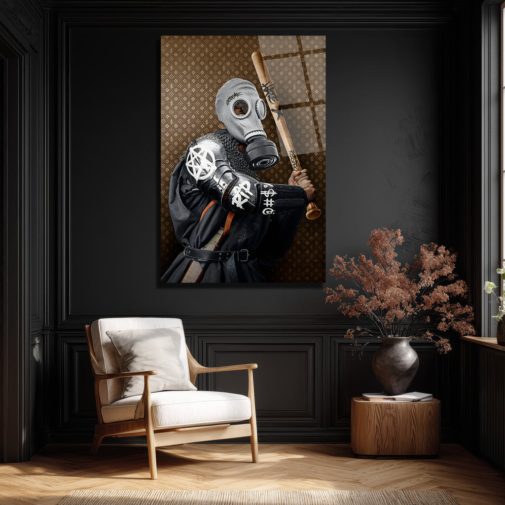 Urban Rebel Gaz Maskeli Figür Cam Tablo