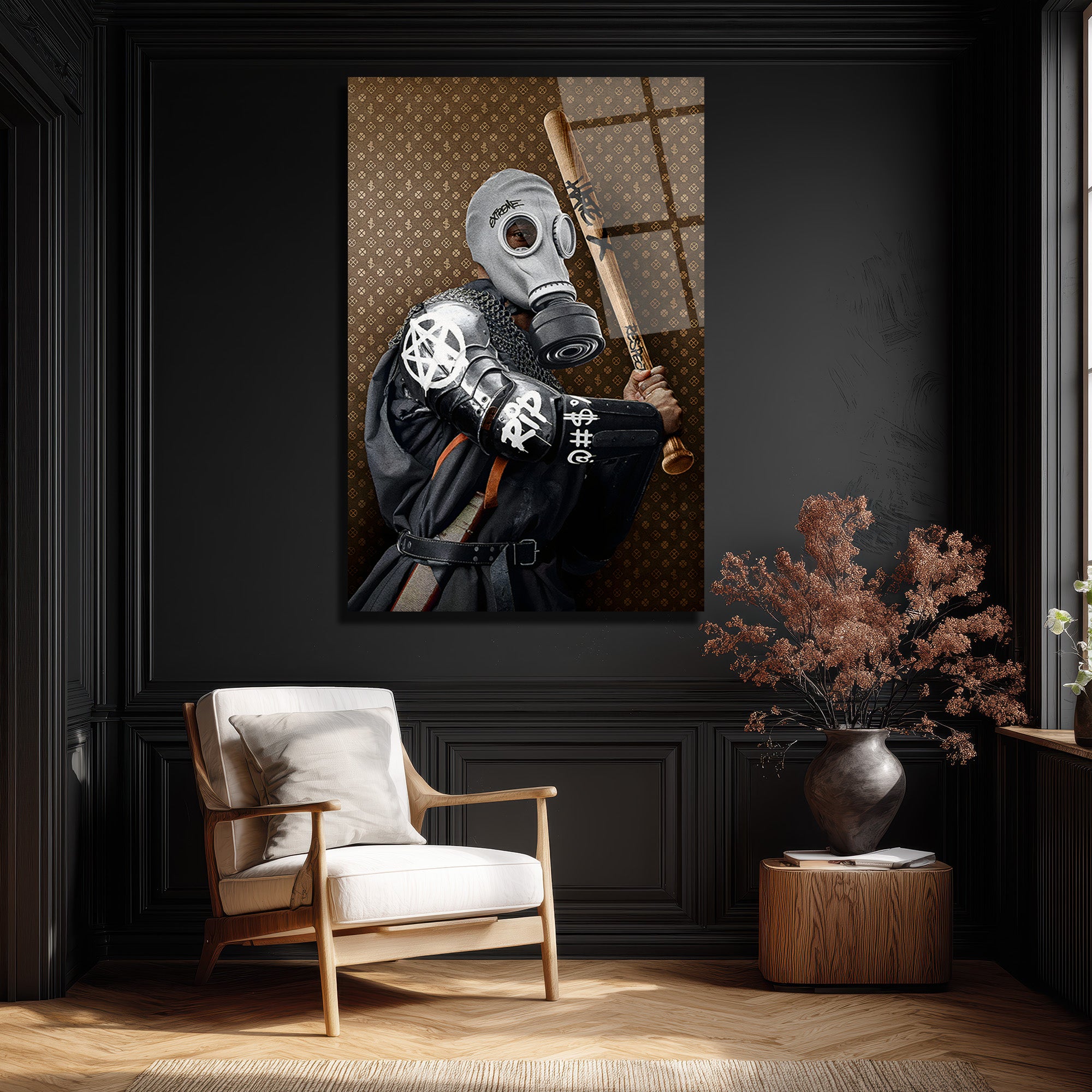 Urban Rebel Gaz Maskeli Figür Cam Tablo