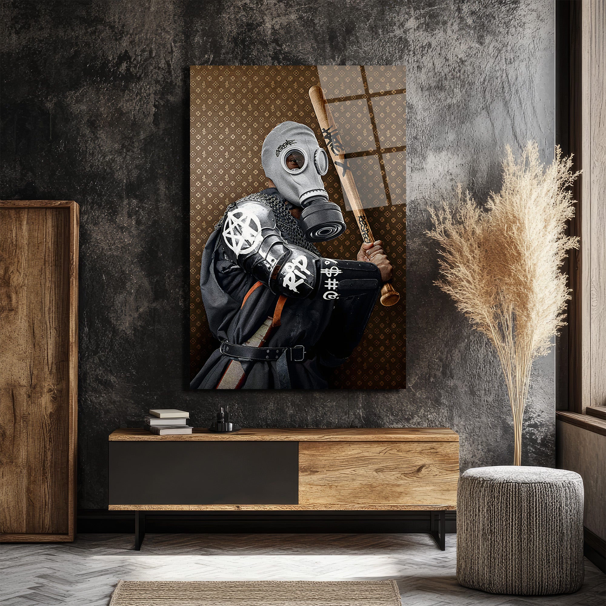 Urban Rebel Gaz Maskeli Figür Cam Tablo