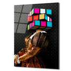 Rubik Kafa Modern Sanat Cam Tablo - Glazella Özel Seri