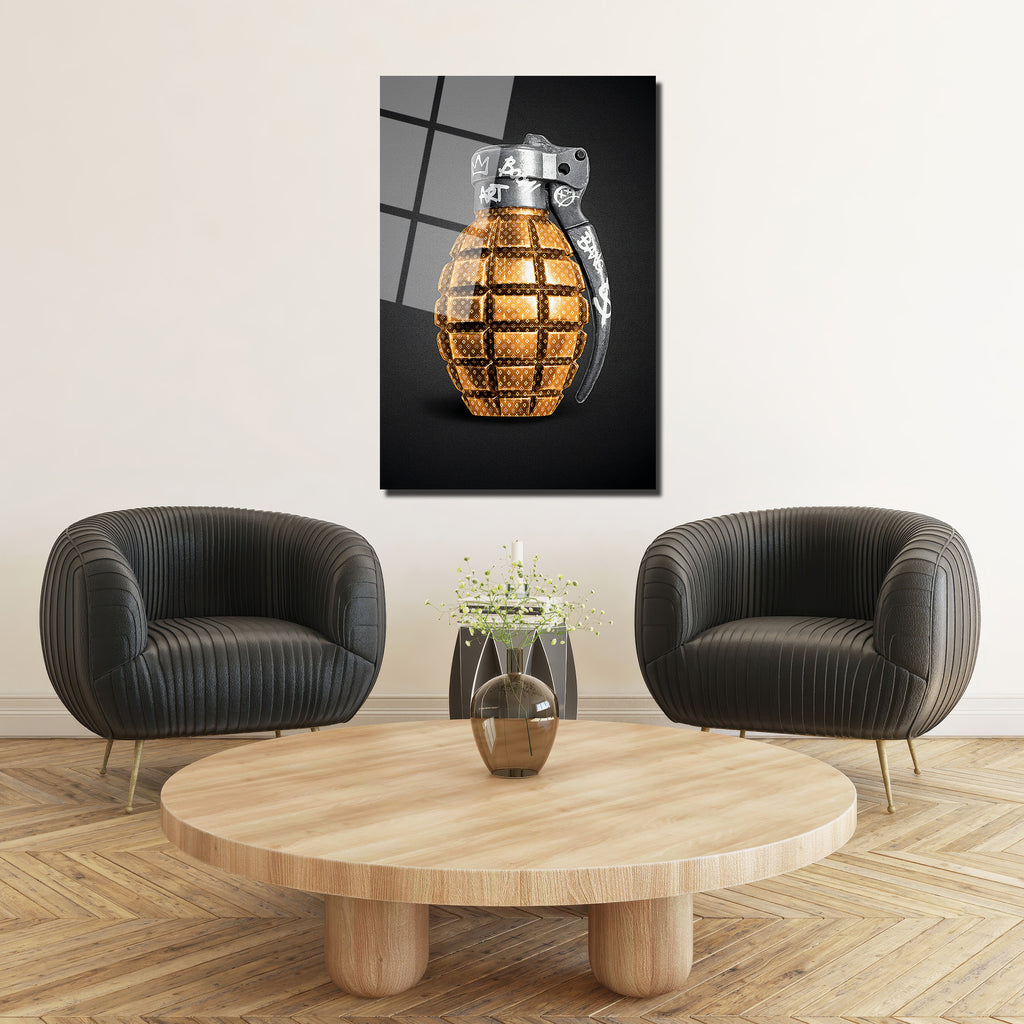 Pop Art Altın Bomba Tasarım Cam Tablo