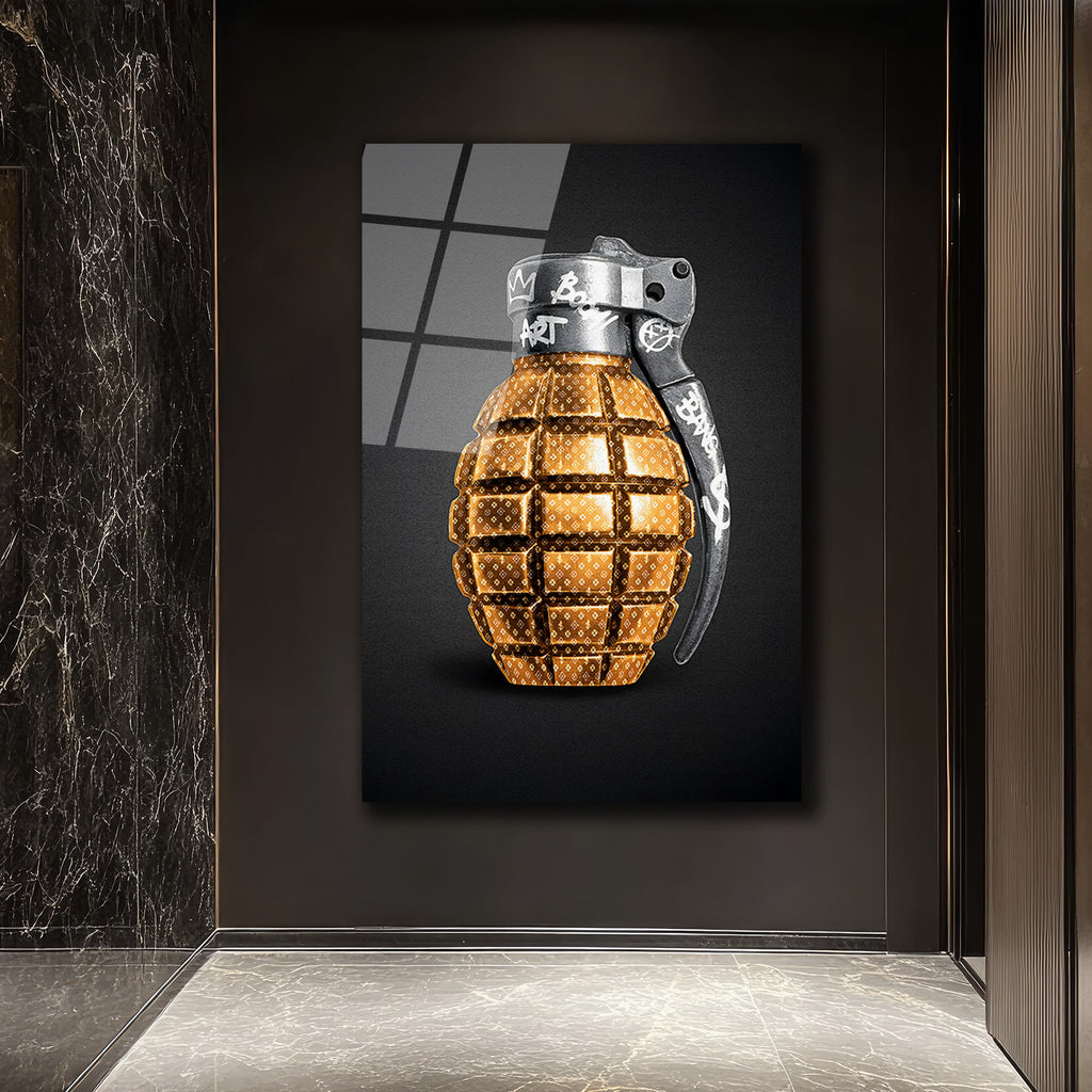 Pop Art Altın Bomba Tasarım Cam Tablo