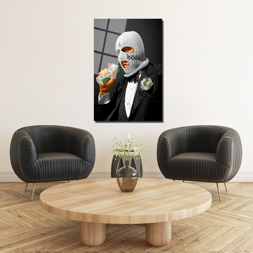 Boss  ve Dolar Detaylı Cam Tablo | Modern Sanat Duvar Dekoru