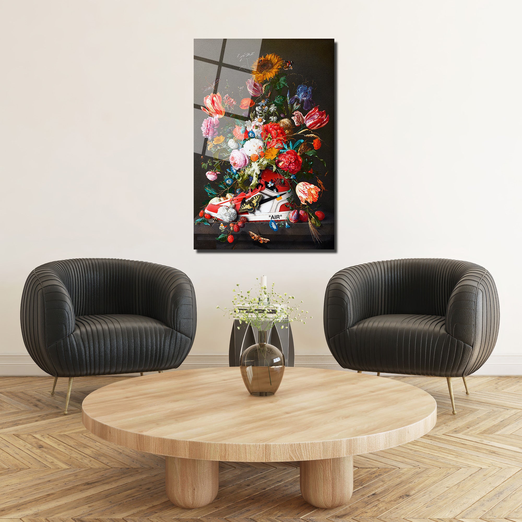 Çiçek Buketi  Temalı Modern Sanat Cam Tablo