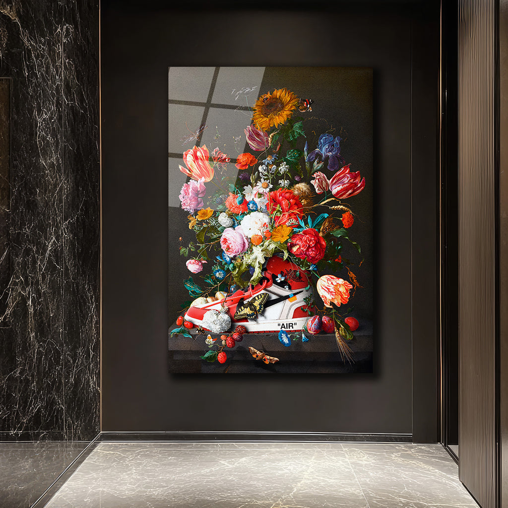 Çiçek Buketi  Temalı Modern Sanat Cam Tablo