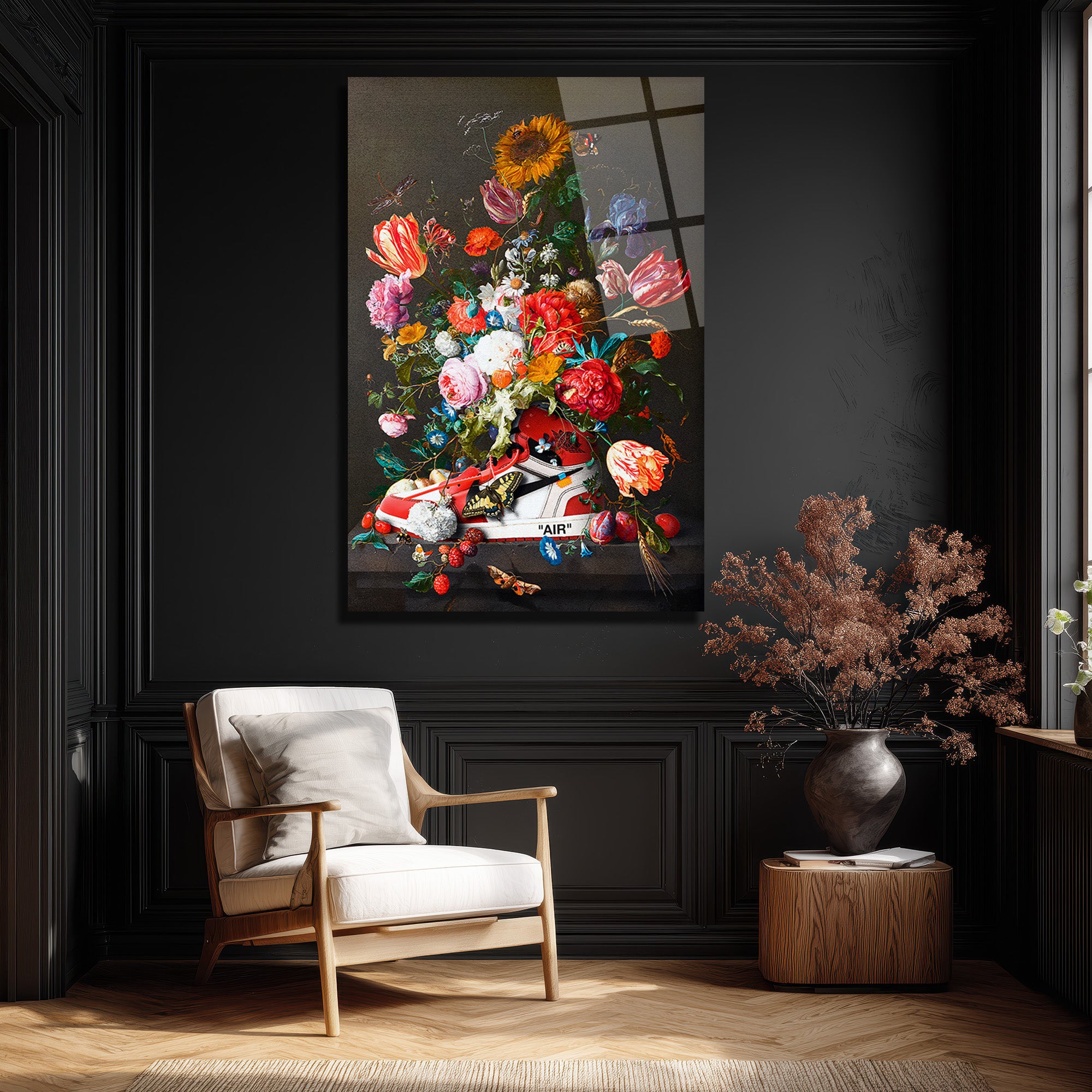 Çiçek Buketi  Temalı Modern Sanat Cam Tablo