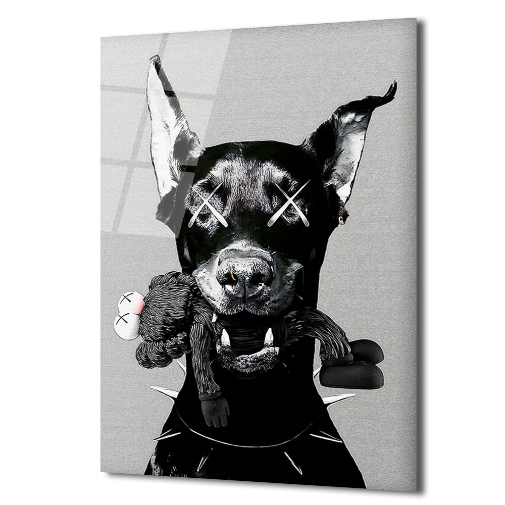 Asi Doberman ve Arkadaşı Modern Cam Tablo