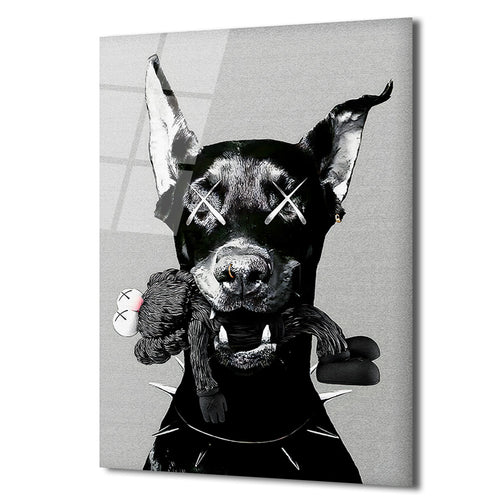 Asi Doberman ve Arkadaşı Modern Cam Tablo