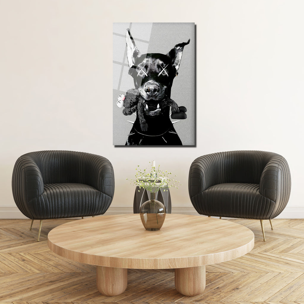 Asi Doberman ve Arkadaşı Modern Cam Tablo