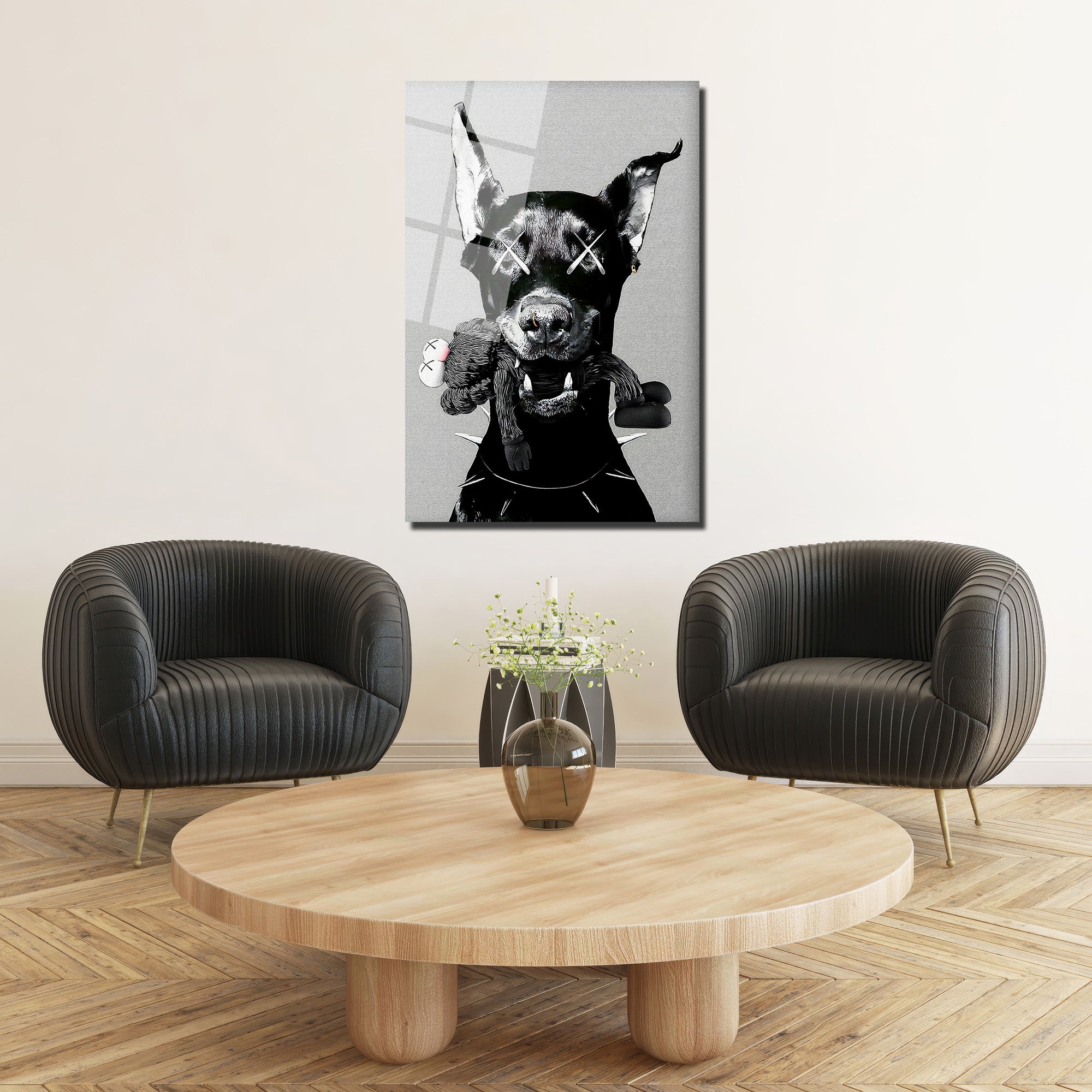 Asi Doberman ve Arkadaşı Modern Cam Tablo