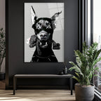 Asi Doberman ve Arkadaşı Modern Cam Tablo