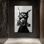 Asi Doberman ve Arkadaşı Modern Cam Tablo