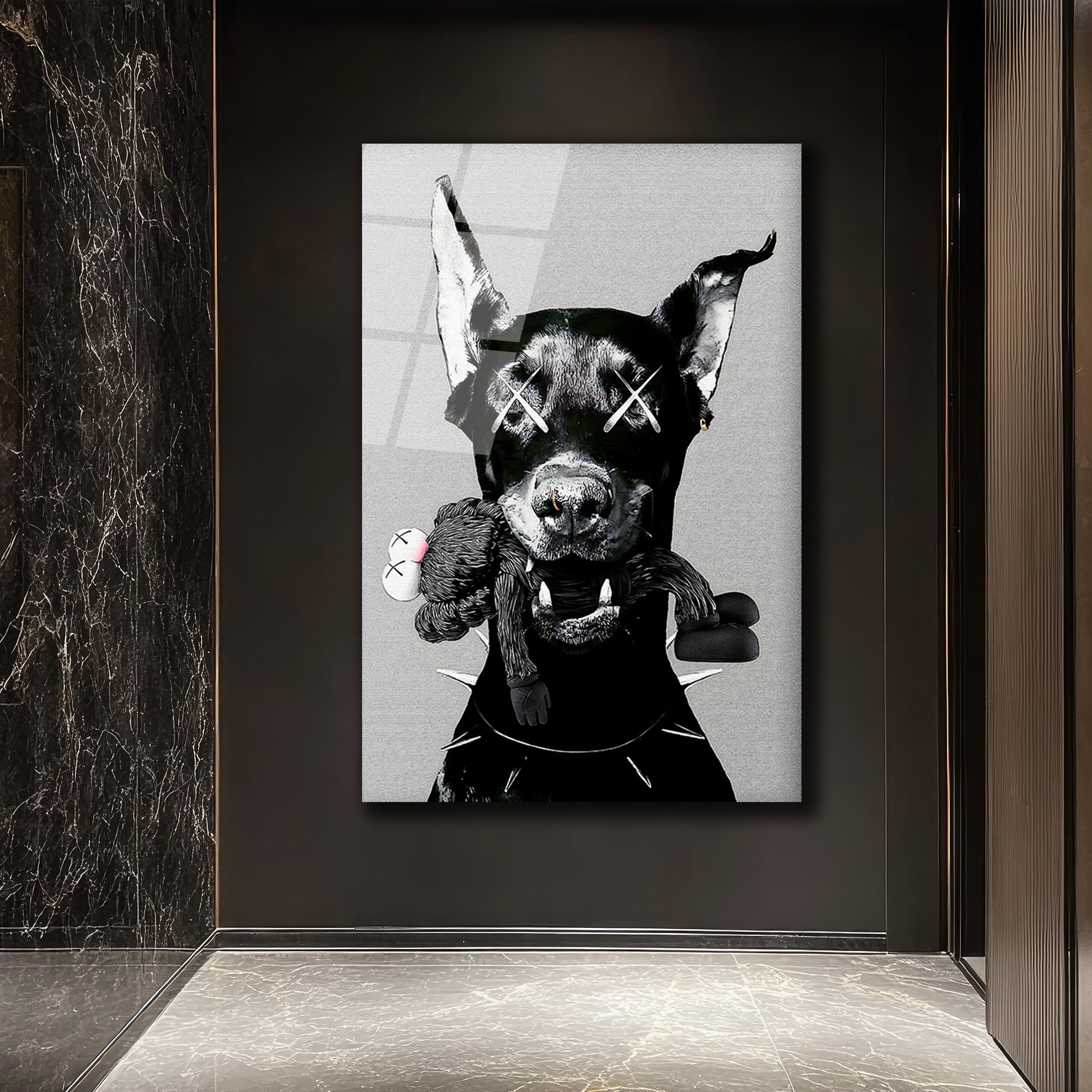 Asi Doberman ve Arkadaşı Modern Cam Tablo