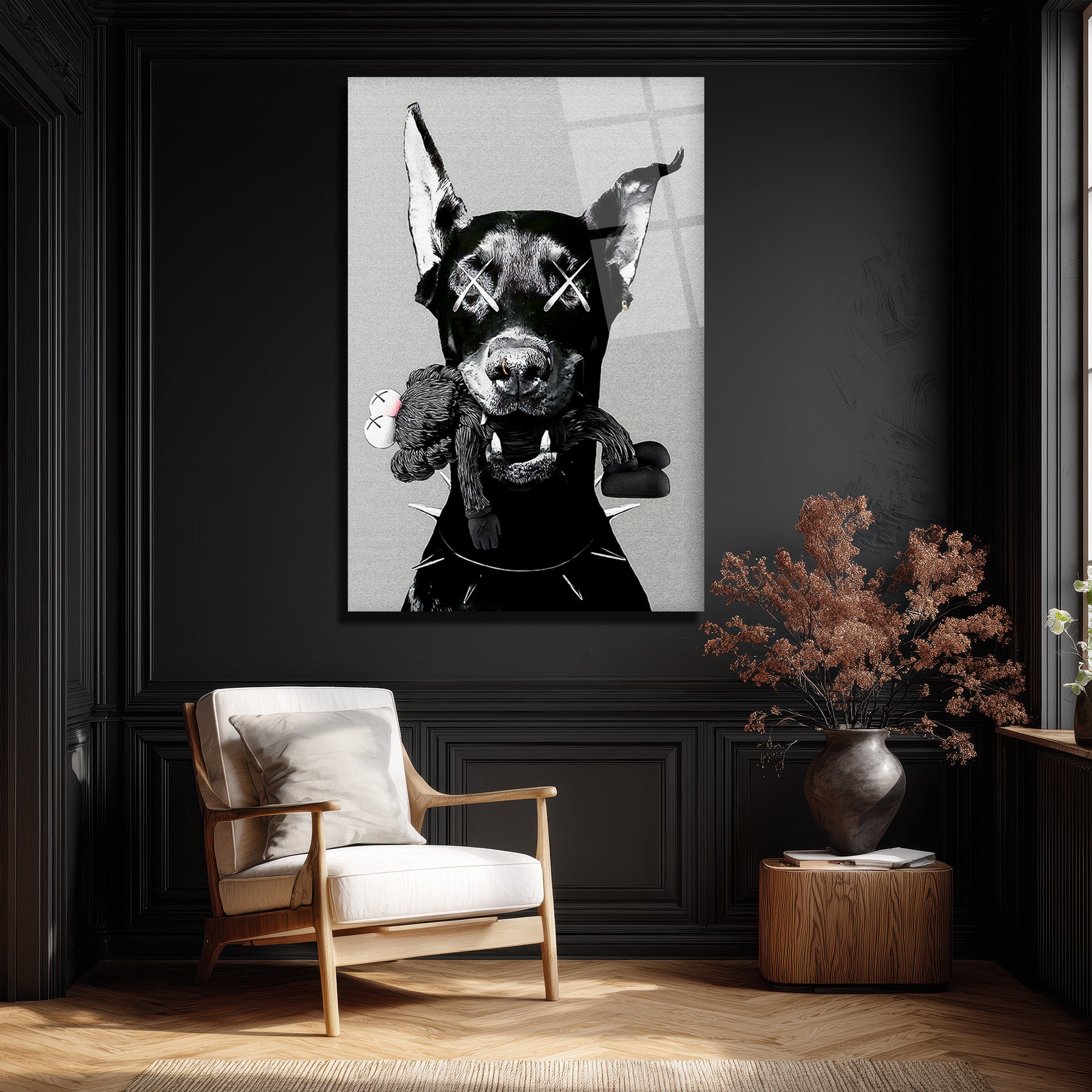 Asi Doberman ve Arkadaşı Modern Cam Tablo