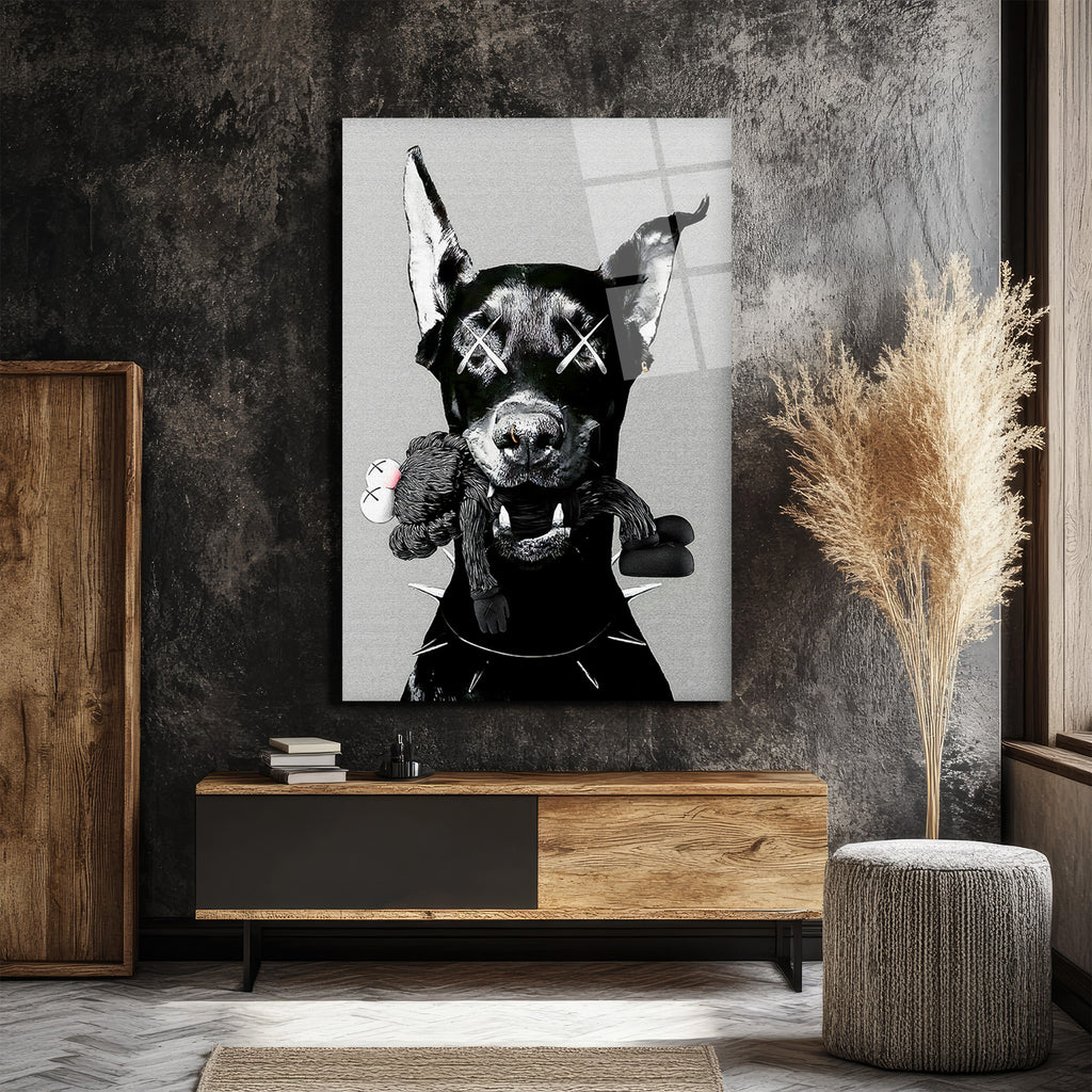 Asi Doberman ve Arkadaşı Modern Cam Tablo