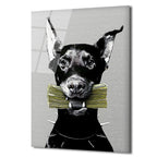 Para Getiren Güçlü Doberman Cam Tablo - Lüks ve Modern Duvar Sanatı