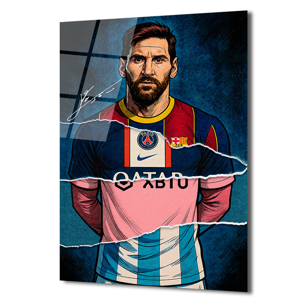 Lionel Messi Efsanesi: Parçalı Formalar Sanat Cam Tablo