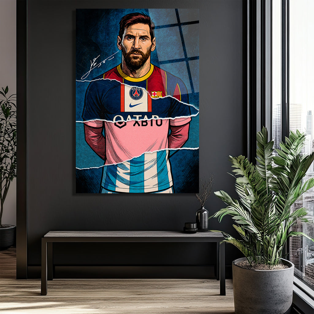 Lionel Messi Efsanesi: Parçalı Formalar Sanat Cam Tablo