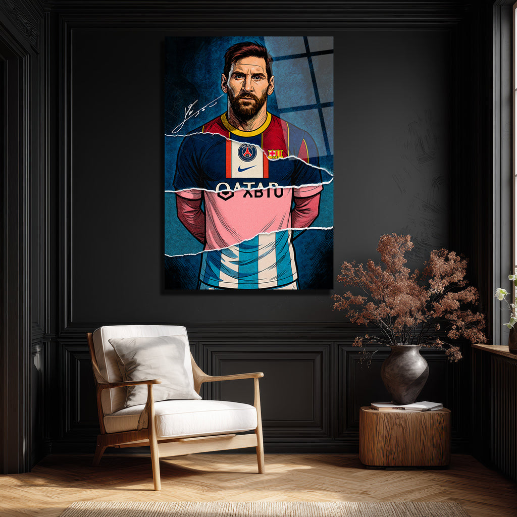 Lionel Messi Efsanesi: Parçalı Formalar Sanat Cam Tablo