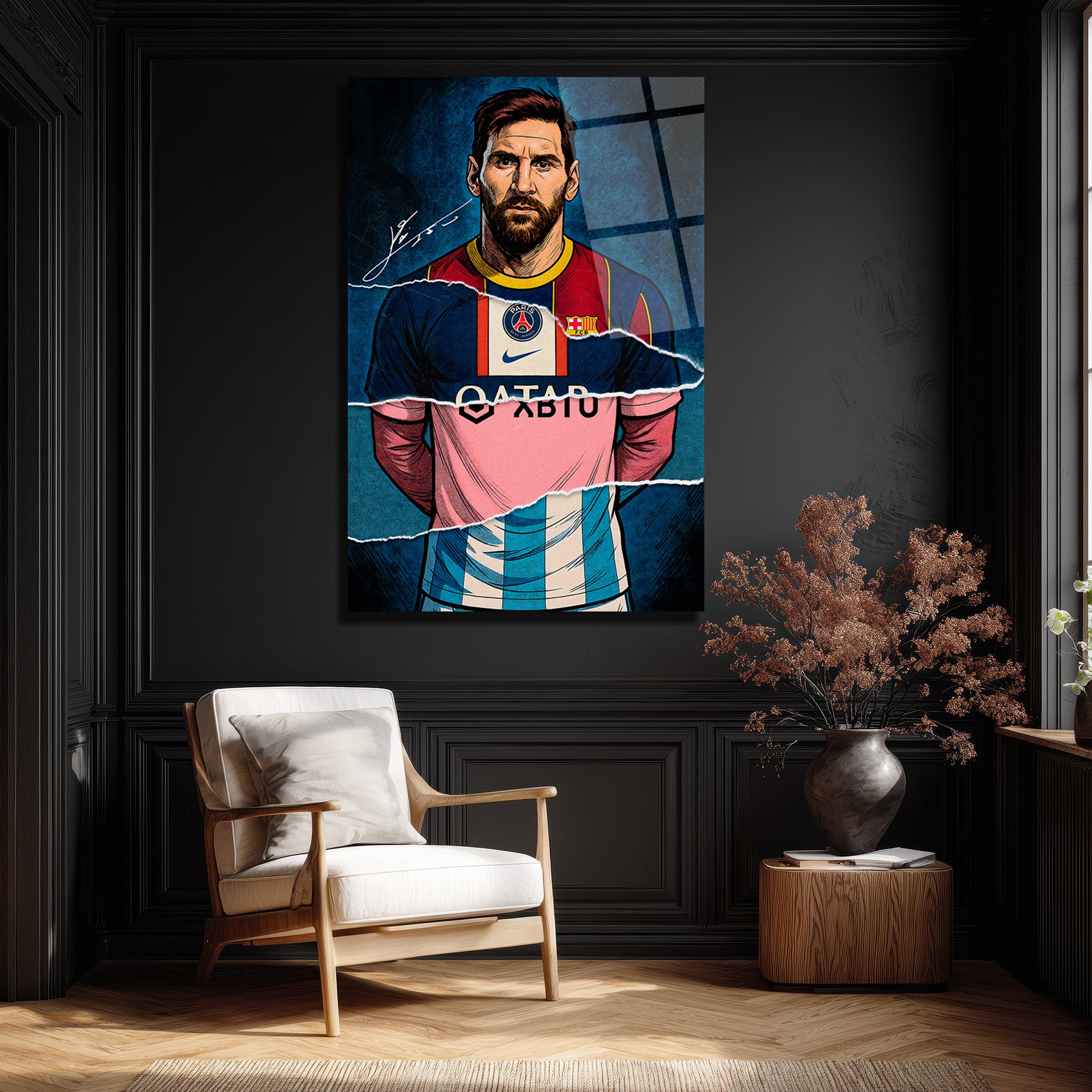 Lionel Messi Efsanesi: Parçalı Formalar Sanat Cam Tablo