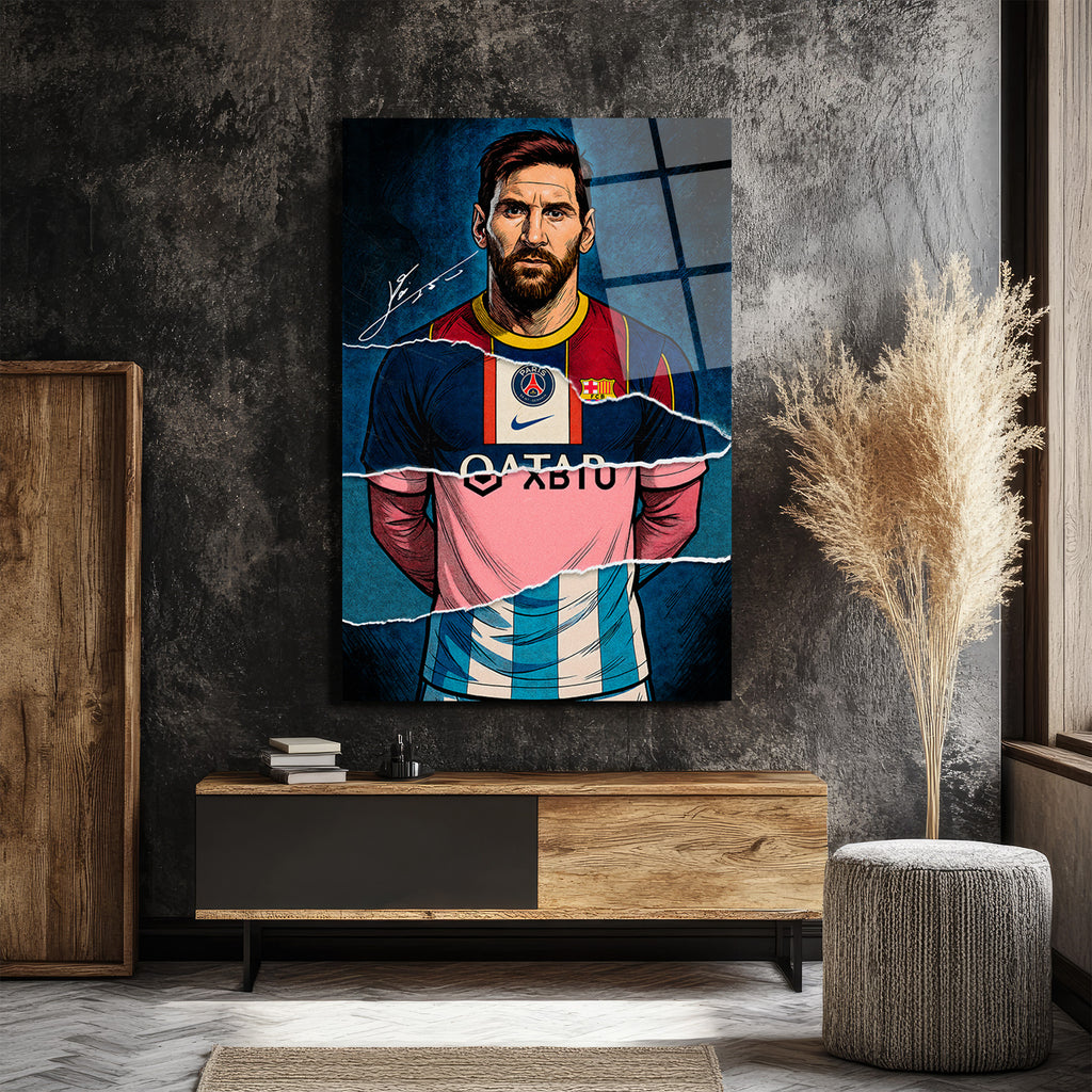 Lionel Messi Efsanesi: Parçalı Formalar Sanat Cam Tablo