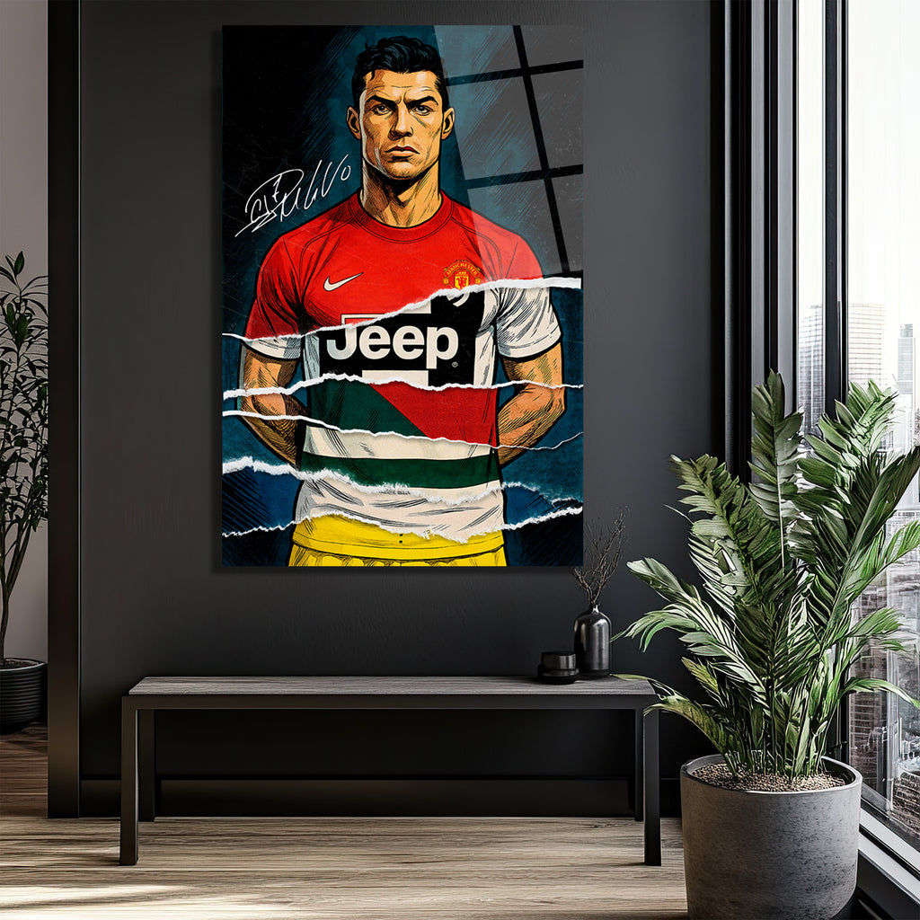 Cristiano Ronaldo Efsanesi Parçalı Forma Cam Tablo