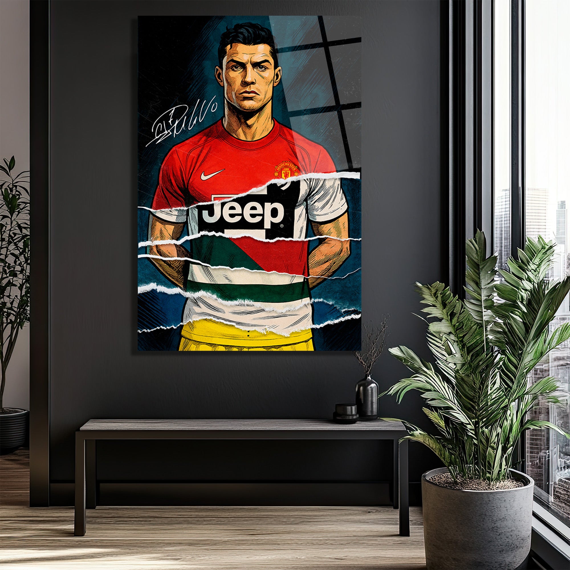 Cristiano Ronaldo Efsanesi Parçalı Forma Cam Tablo