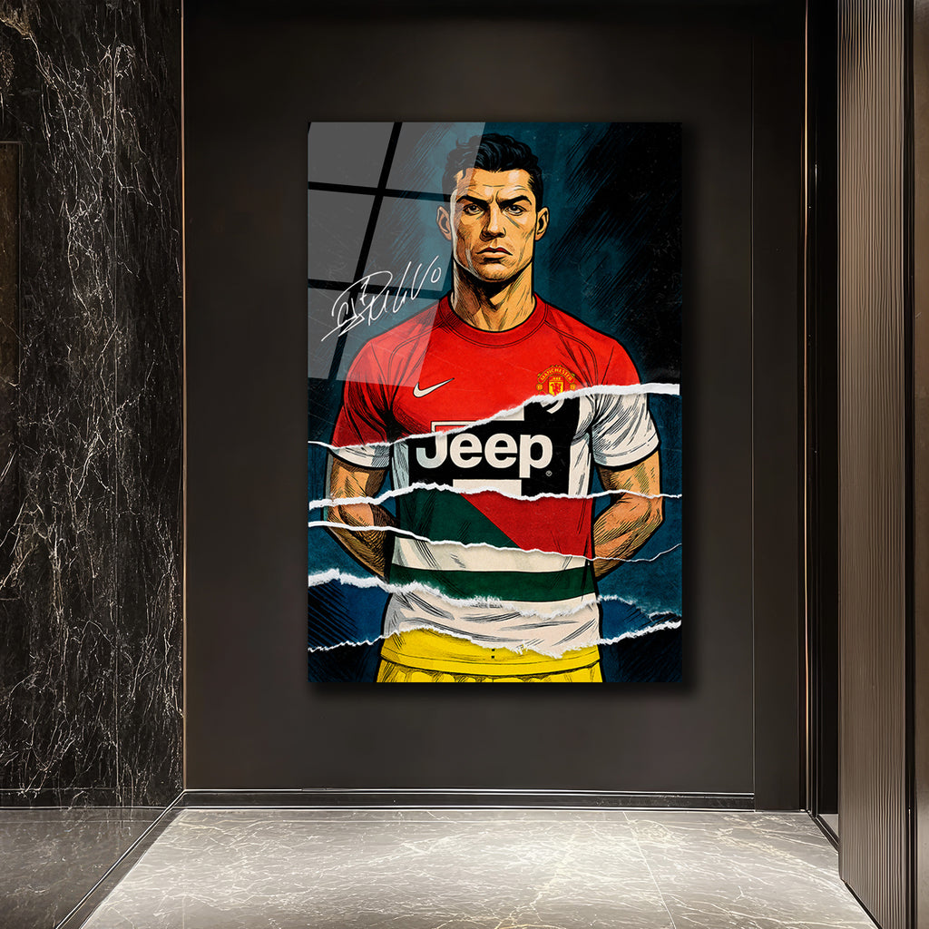 Cristiano Ronaldo Efsanesi Parçalı Forma Cam Tablo