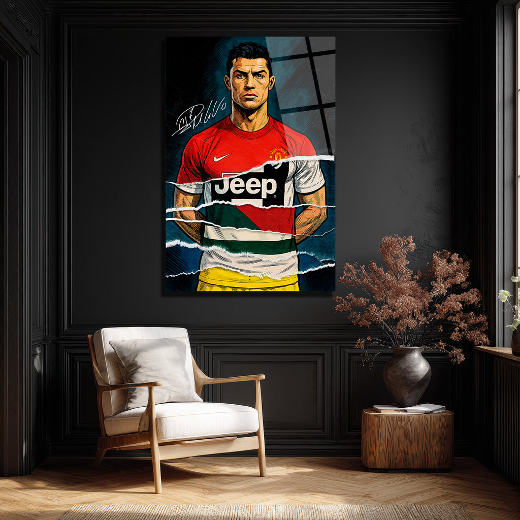 Cristiano Ronaldo Efsanesi Parçalı Forma Cam Tablo