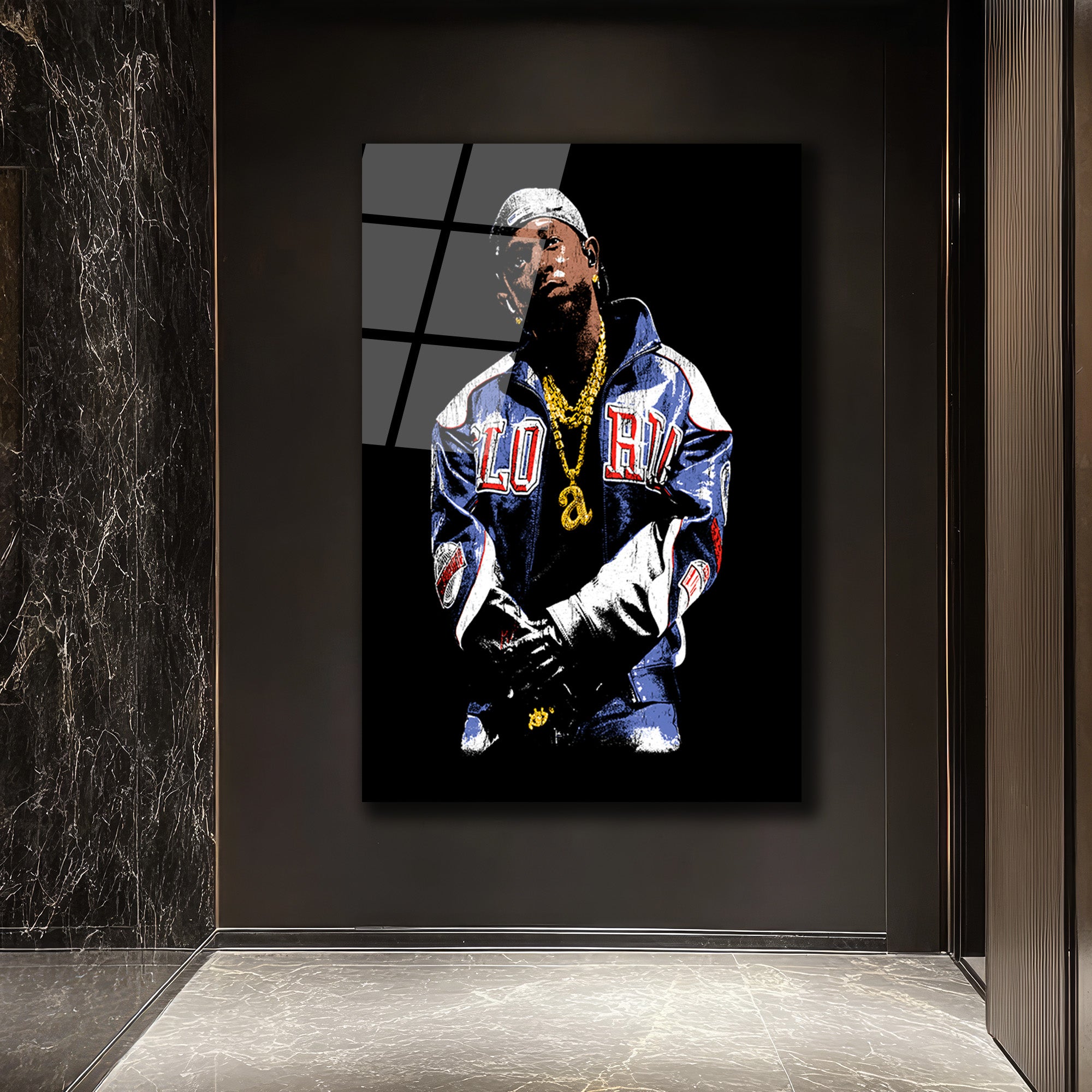 Urban Hip-Hop Tarzı Altın Zincirli Cam Tablo