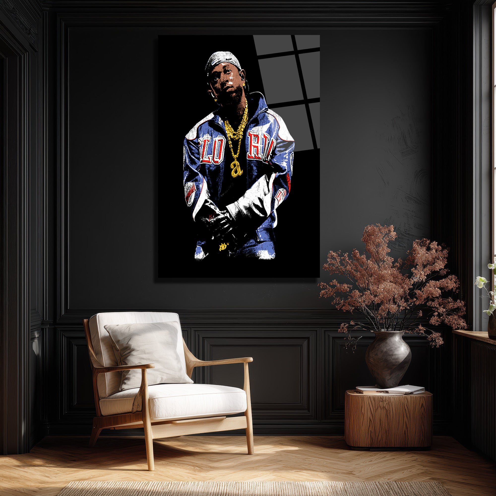 Urban Hip-Hop Tarzı Altın Zincirli Cam Tablo