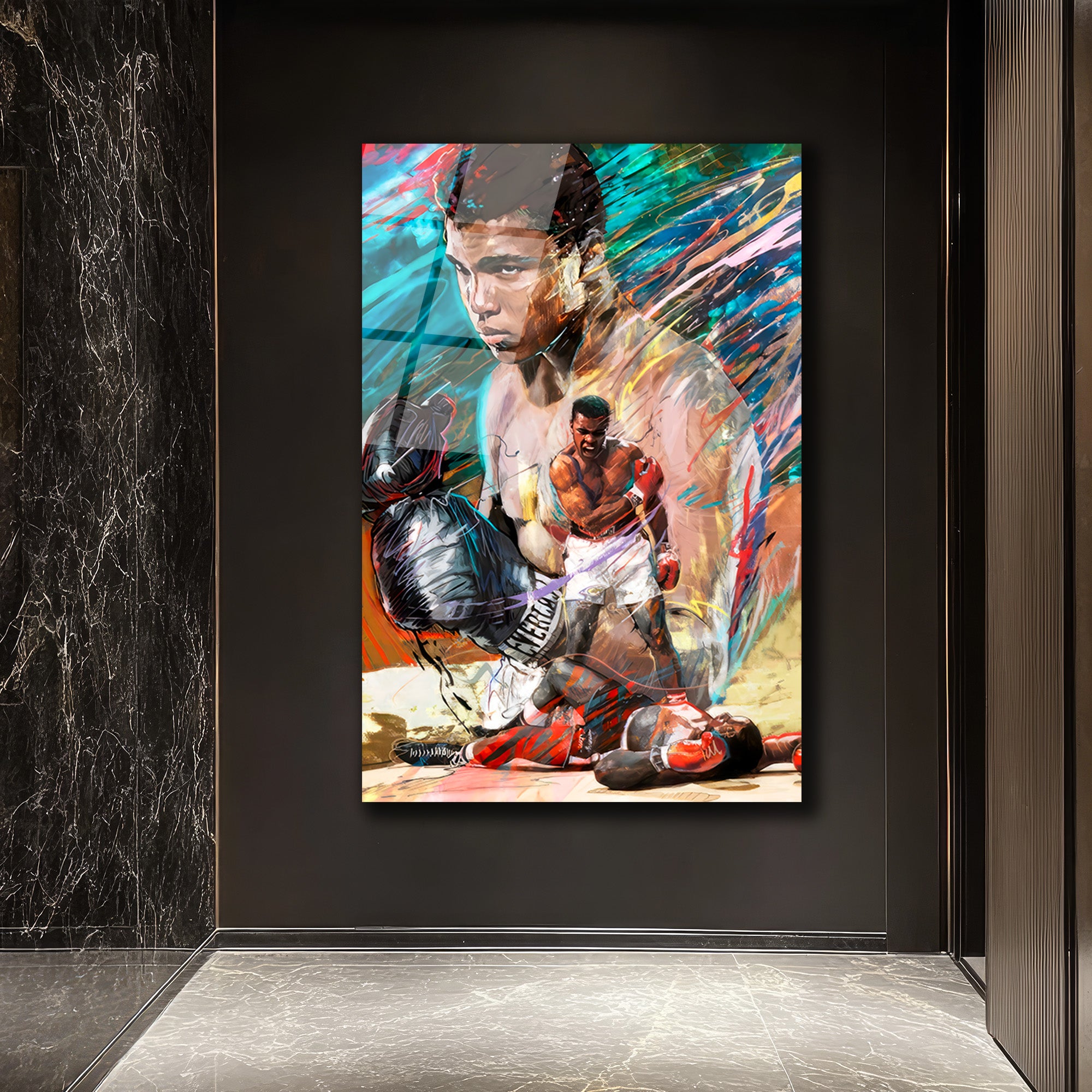 Muhammed Ali Efsanesi Soyut Sanat Cam Tablo