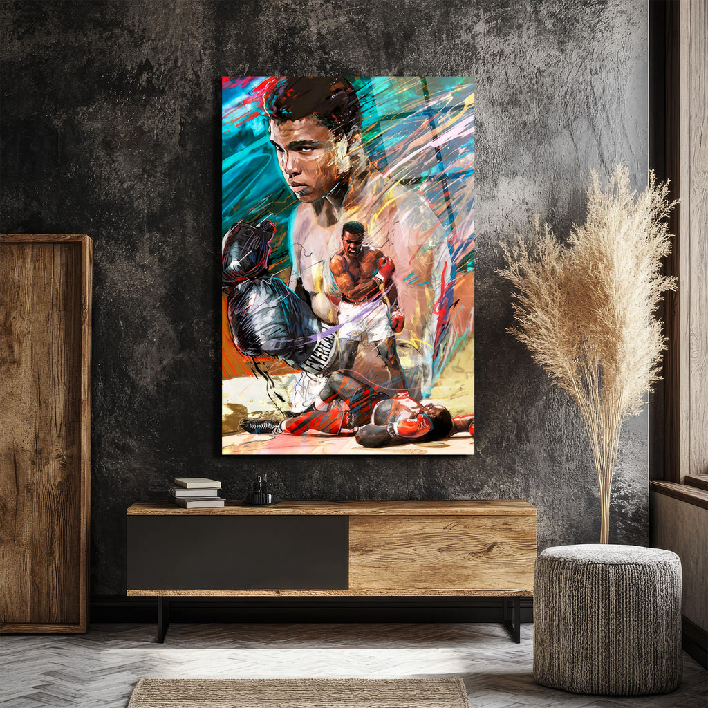 Muhammed Ali Efsanesi Soyut Sanat Cam Tablo