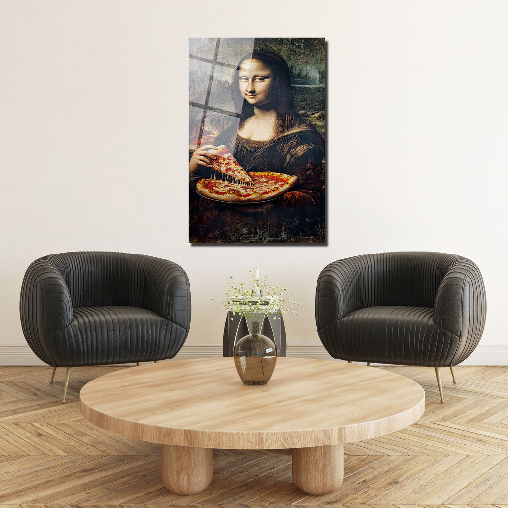 Mona Lisa Pizza Keyfi Cam Tablo - Modern Sanat Dokunuşu