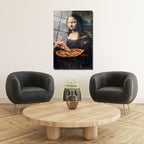 Mona Lisa Pizza Keyfi Cam Tablo - Modern Sanat Dokunuşu
